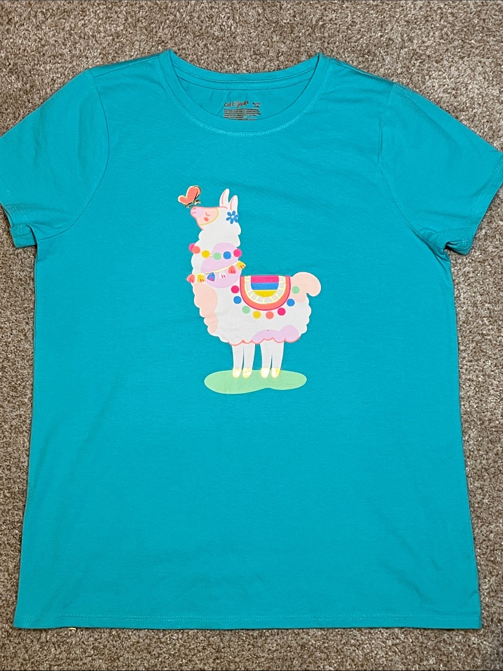 Cat & Jack Teal Llama Print Short Sleeve Tee